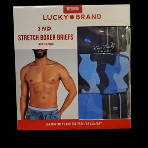 Lucky Brand 3 PK Stretch Boxer Briefs With Fly Pouch Size M